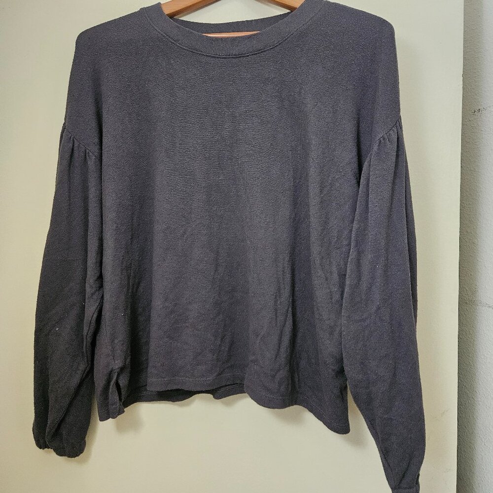 Madewell Womens Crop T-Shirt Gray Fleece Long Sleeve Crew Neck Pullover Size Sm